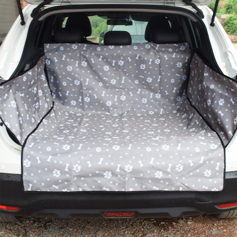 SUV or Van trunk pet carrier in gray with white bone and paw prints