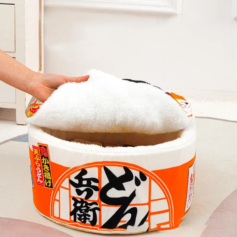 white and orange imitation ramen cat bed