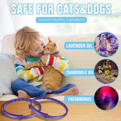 Contains lavender oil, chamomile oil, and pheromones that are safe for cats and dogs.