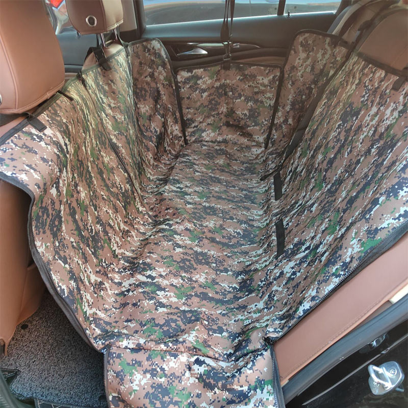 Back seat automotive pet cover in camo print..