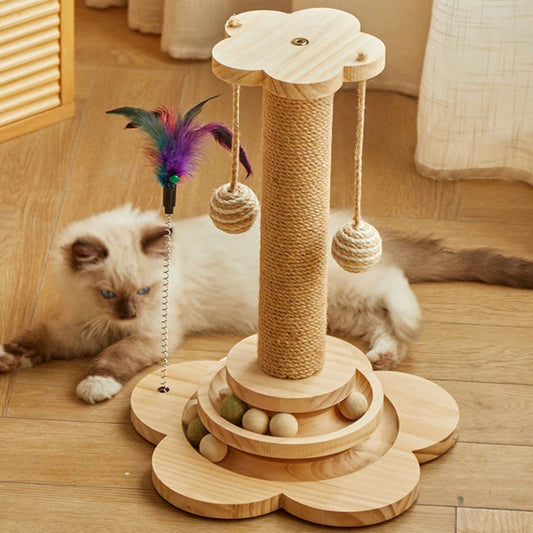 wooden cat scratcher track toy