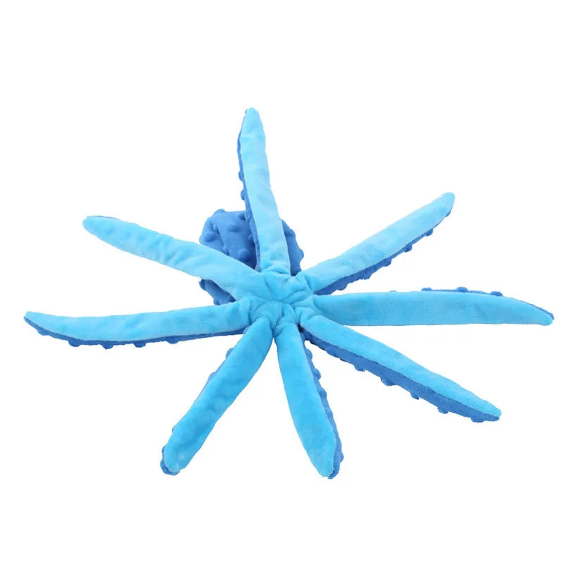 Underside of blue octopus toy.