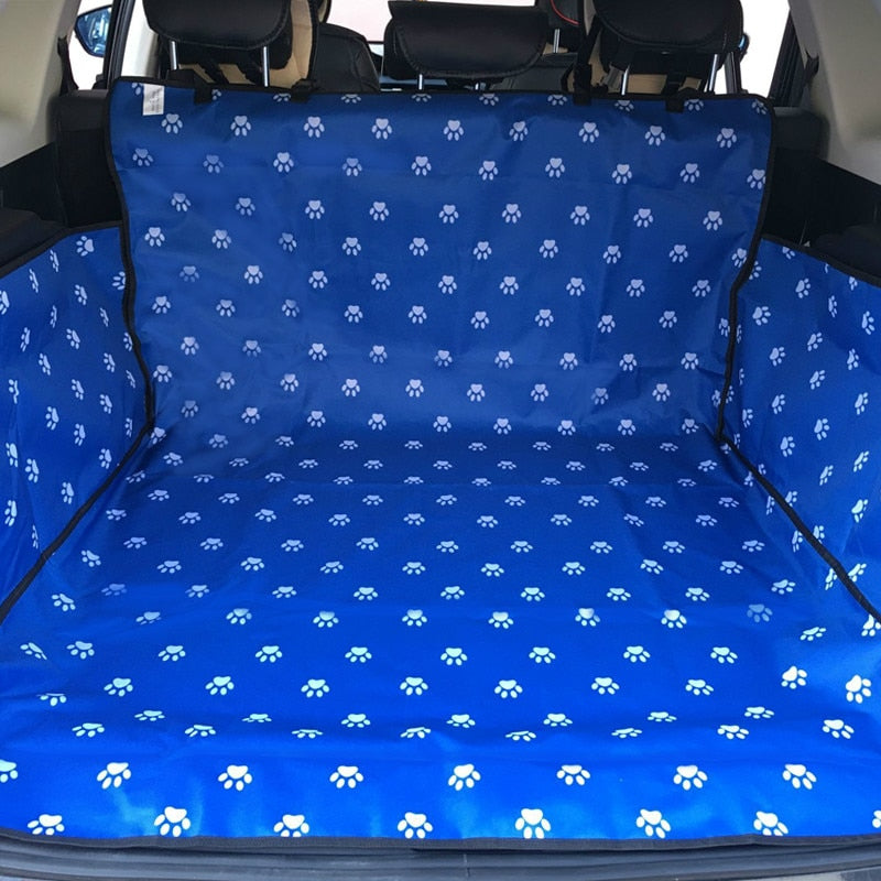 SUV or Van trunk pet carrier in blue with white paw prints