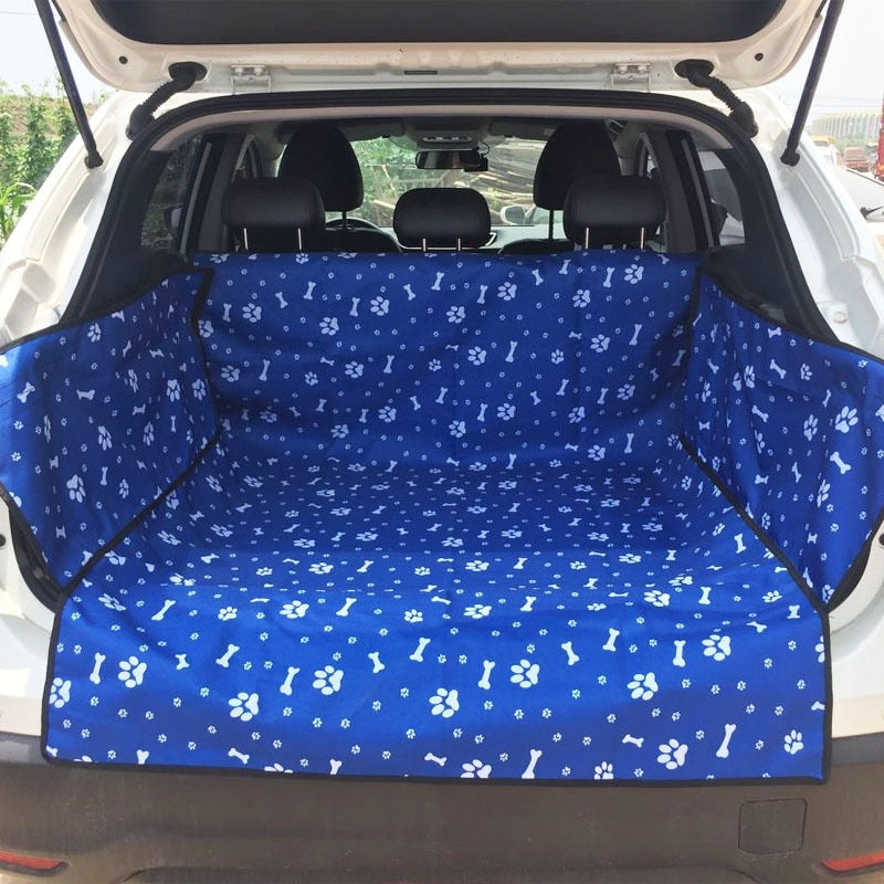 SUV or Van trunk pet carrier in blue with white paw print