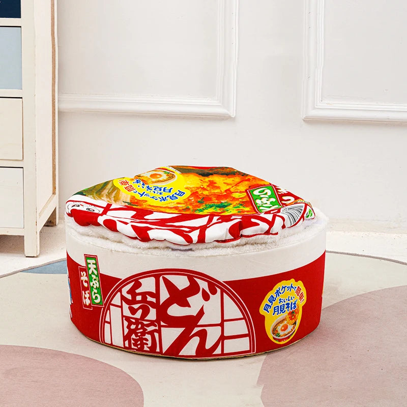 white and red imitation ramen cat bed