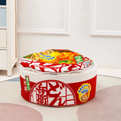 white and red imitation ramen cat bed