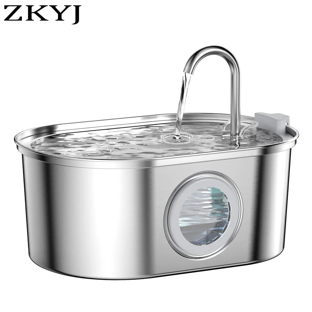 ZKYJ Ultra-Quiet 3.2L Stainless Steel Pet Water Fountain - Filter 8-Pack