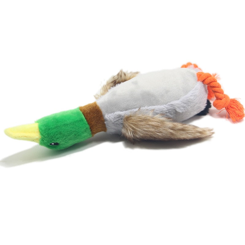 plush duck dog toy with rope feet