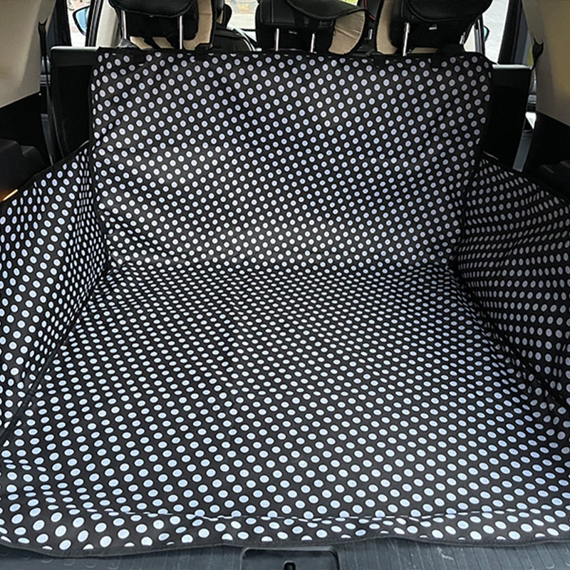 SUV or Van trunk pet carrier in black with white polka dots