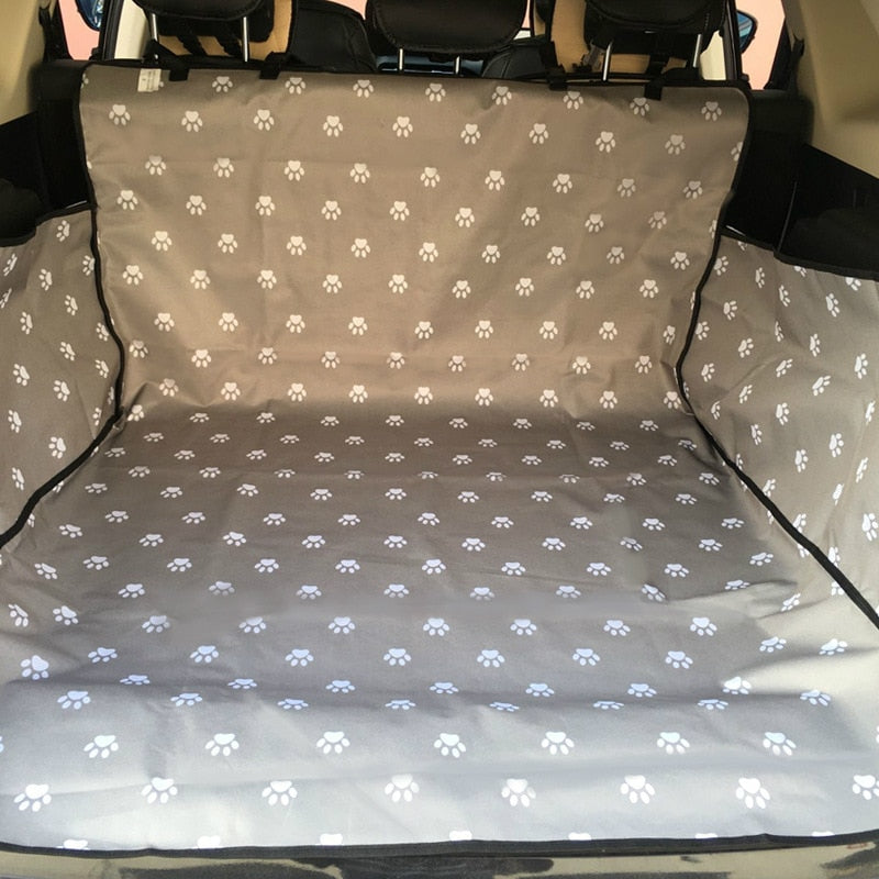 SUV or Van trunk pet carrier in gray with white paw prints