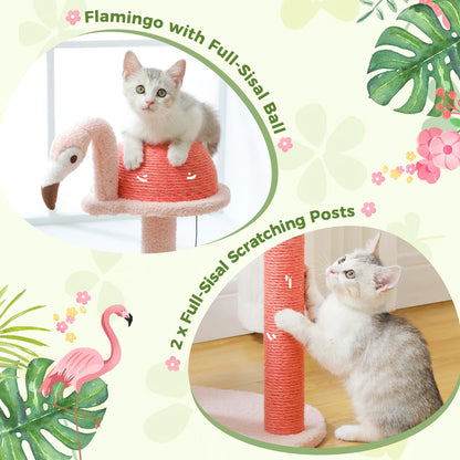 flamingo sisal ball and two sisal scratching posts