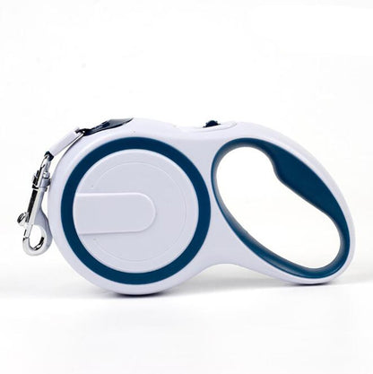 light blue and navy retractable leash 