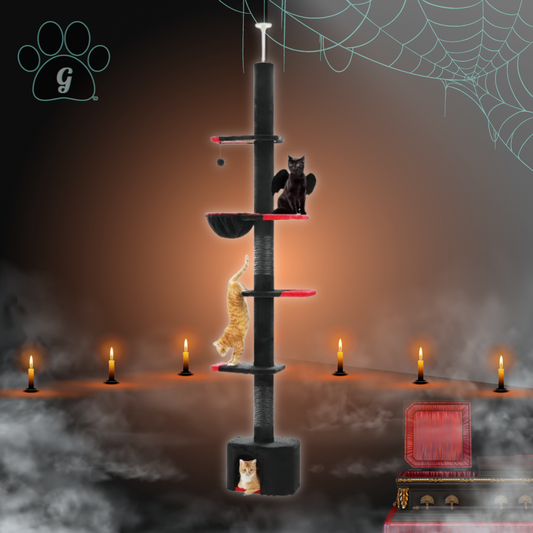 black and red cat tree tower