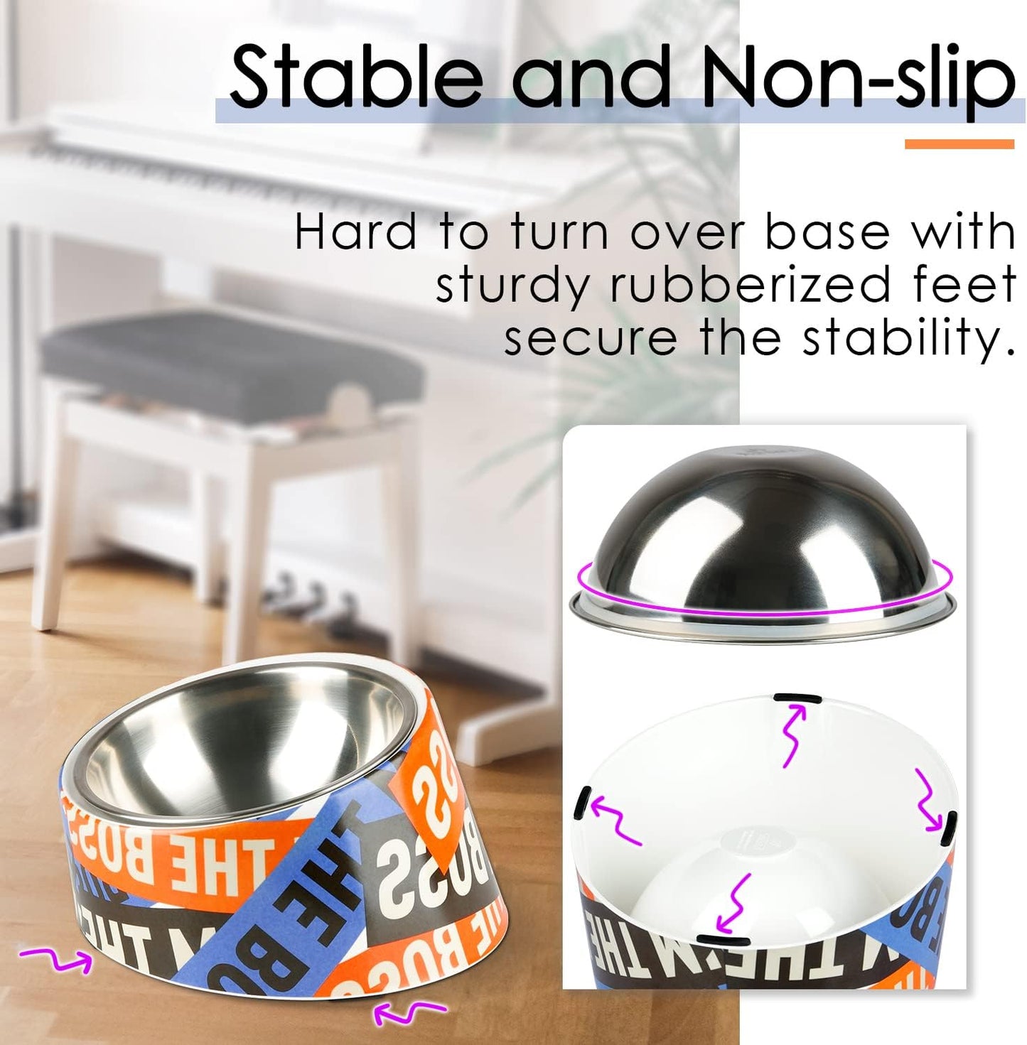 THINKPET Angled Stainless Steel Pet Bowl - Graphic Print