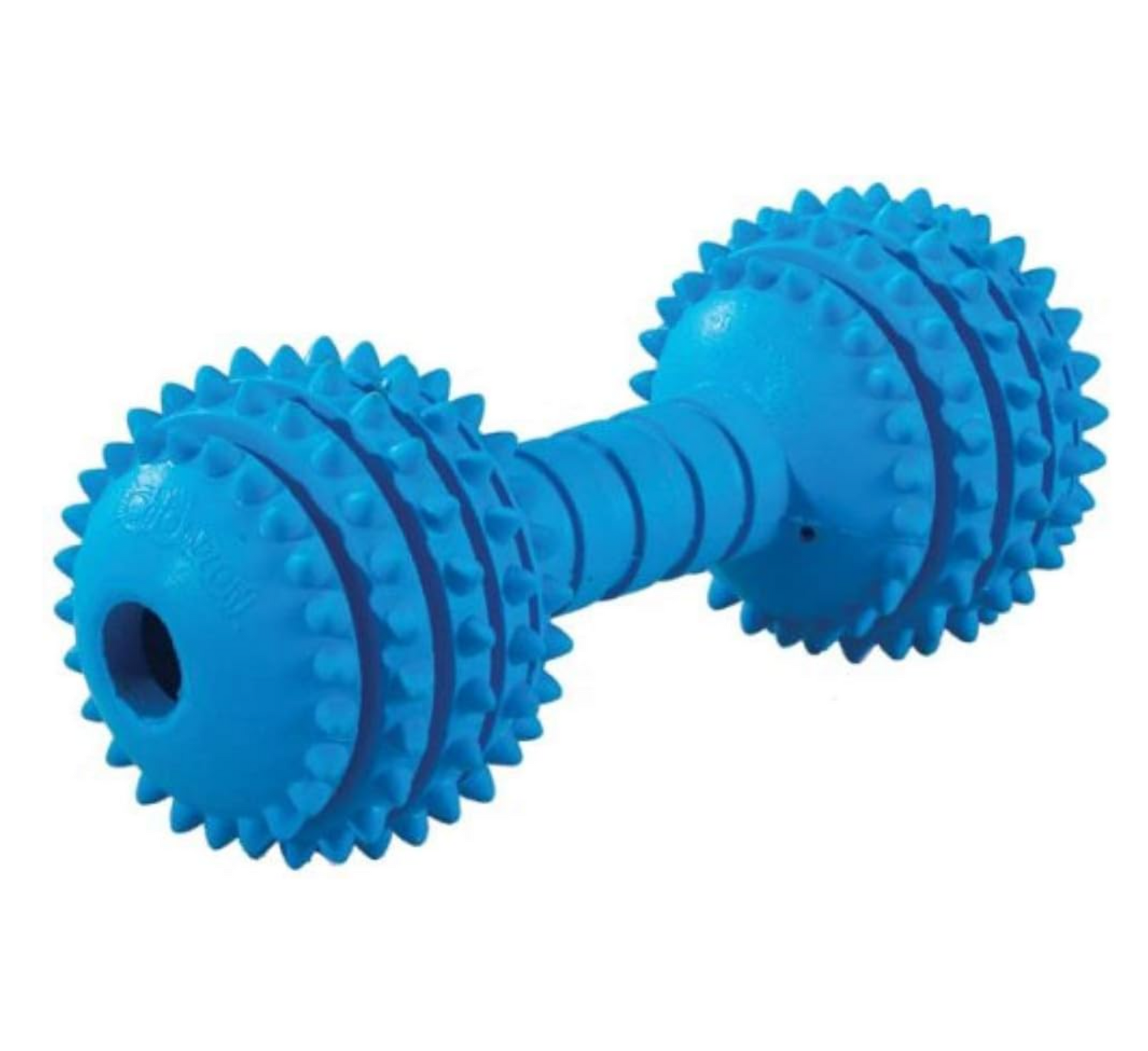 dumbbell shaped dog chew toy in blue