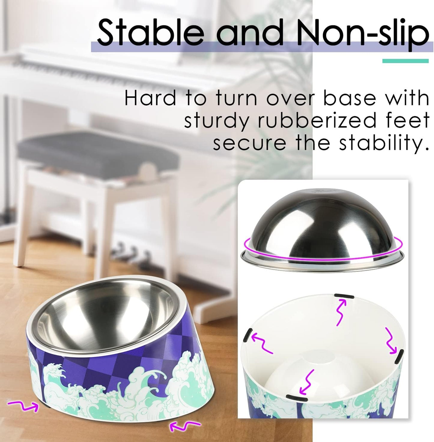 THINKPET Angled Stainless Steel Pet Bowl - Bijutsu Print