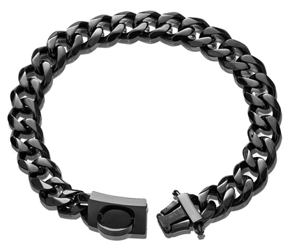 W/W LIFETIME Heavy-Duty Stainless Steel Chainlink Dog Collar - Onyx Black