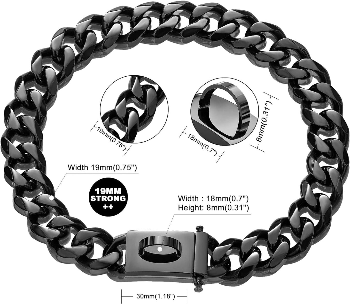 W/W LIFETIME Heavy-Duty Stainless Steel Chainlink Dog Collar - Onyx Black