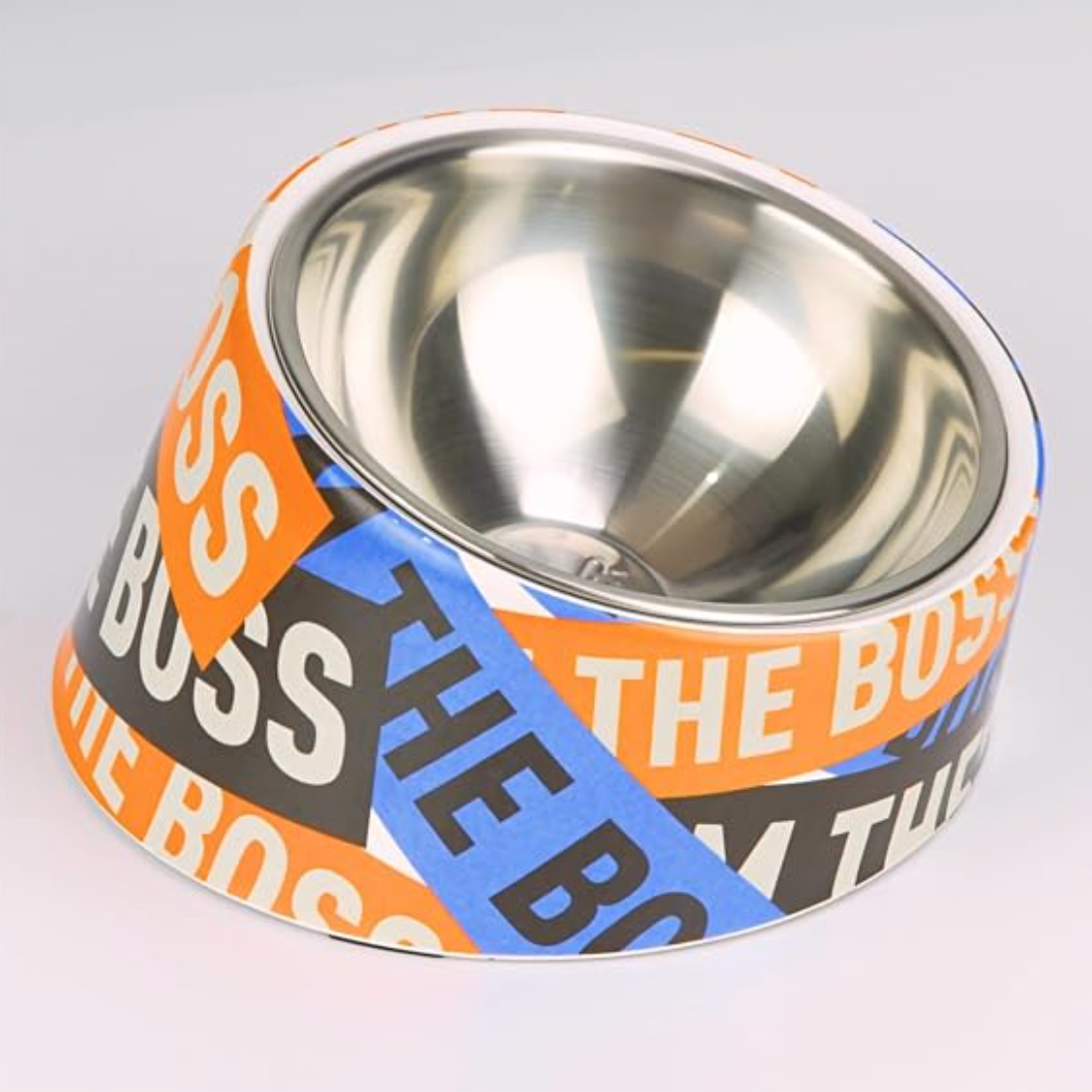 THINKPET Angled Stainless Steel Pet Bowl - Graphic Print