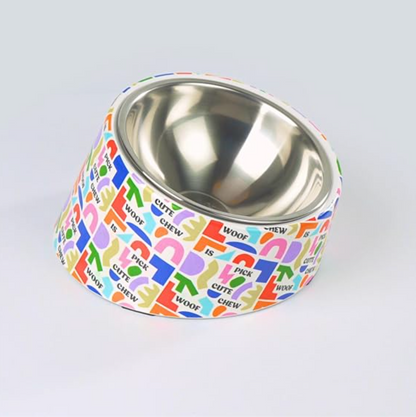 THINKPET Angled Stainless Steel Pet Bowl - Graphic Print