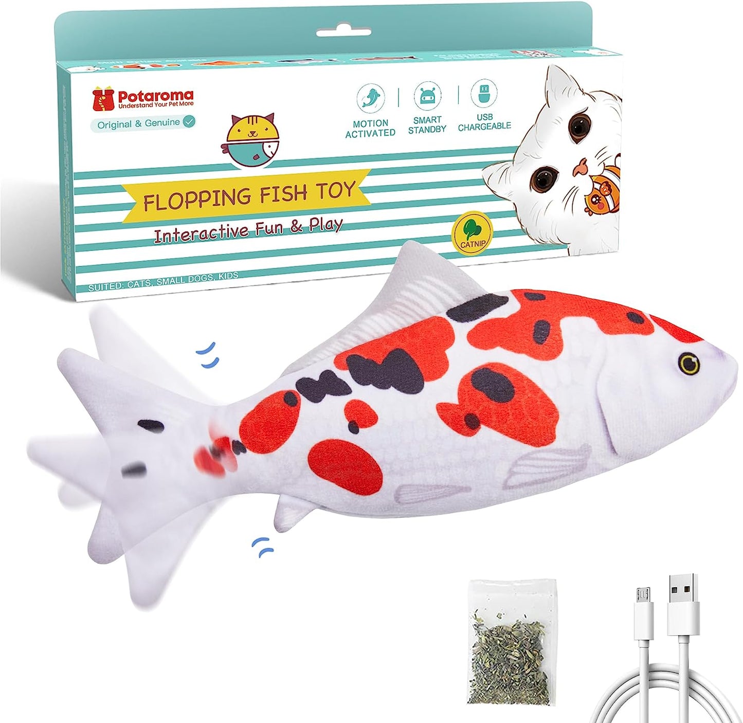 POTAROMA Flopping Fish Toy Interactive Cat Kicker Catnip Toy