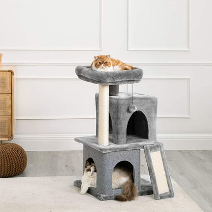 gray cat condo shown in room