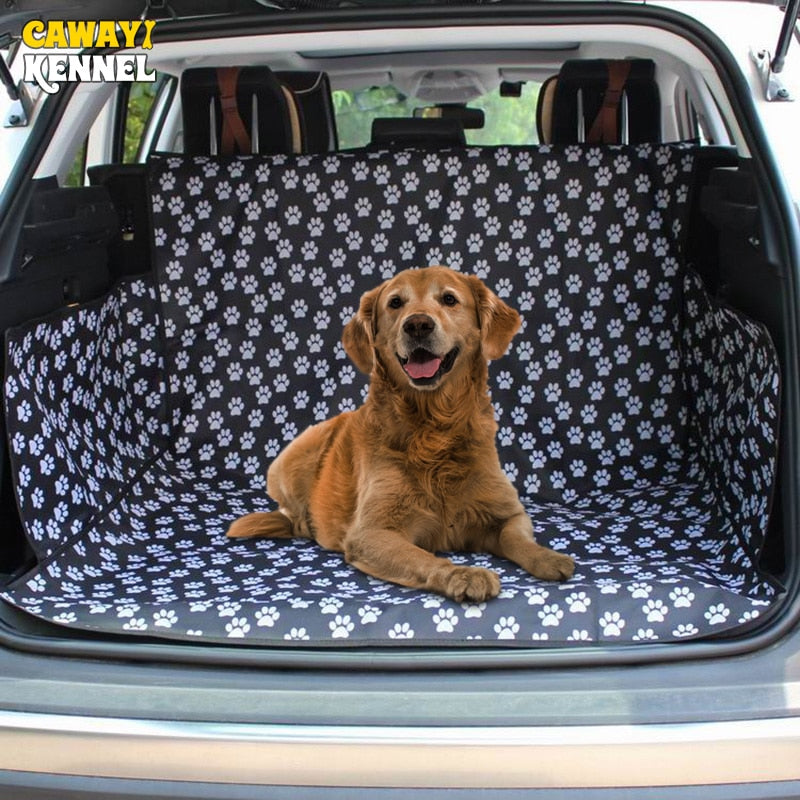 SUV or Van trunk pet carrier in black with white paw prints